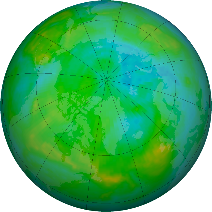 Arctic ozone map for 14 August 1985